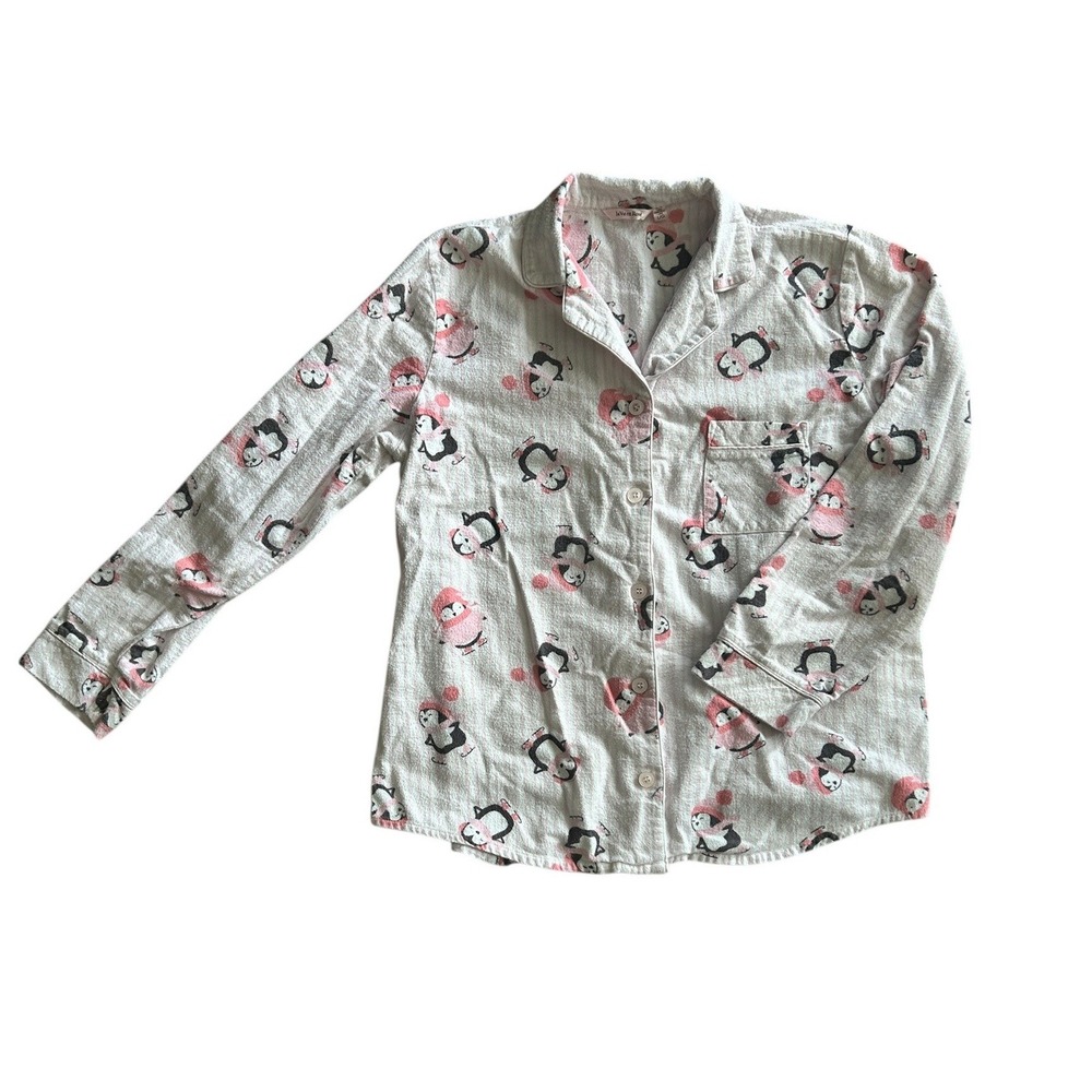 La Vie En Rose Pink Penguin Flannel Pajama Set Sz L Cotton‎ Button Down Cozycore - Picture 4 of 9